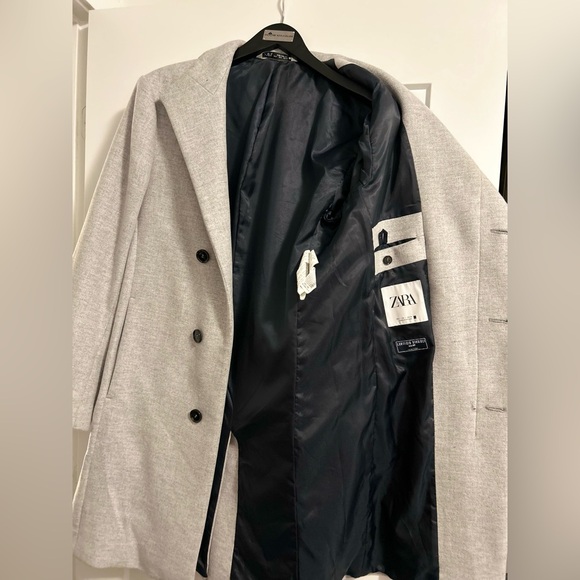 Zara LANIFICIO CANCIOLI Fine Italian Wool Blend Gray Long Coat Jacket - Picture 4 of 5